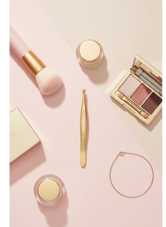 ملقط حواجب مطلي بالذهب - طرف مائل دقيق لإزالة شعر الجذور، أداة تجميل مثالية للمحاذاة - Image 4